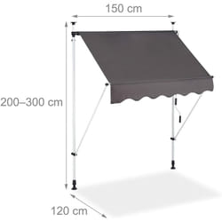 Store banne télescopique de balcon manivelle hauteur réglable résistant uv polyester acier 150 x 120 cm gris