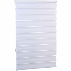 Store double blanc pour fenêtre. Avec chaîne pour enrouler et dérouler. Le mécanisme de la chaîne peut se monter à gauche ou  ...