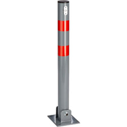 Helloshop26 - Poteau barrière de parking rabattable voiture 65 cm acier gris et rayures rouge