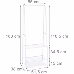 Portant a vetements tringle cintre rangement chaussures bottes 2 compartiments 60 cm en metal blanc