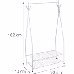Portant a vetements tringle cintre rangement 2 compartiments rangement chaussures bottes 162 cm en metal blanc