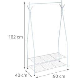 Portant a vetements tringle cintre rangement 2 compartiments rangement chaussures bottes 162 cm en metal blanc