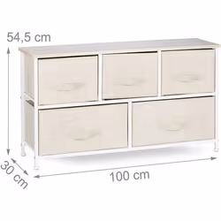 Commode de rangement avec 5 tiroirs en tissu beige - Style classique - Intemporel - 100 cm