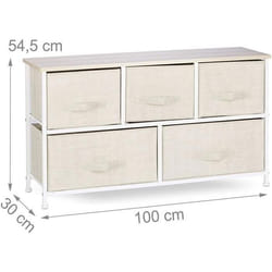 Commode de rangement avec 5 tiroirs en tissu beige - Style classique - Intemporel - 100 cm