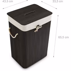 Pour le linge sale: panier à linge pliable en bambou. Avec deux poignées de transport. Avec couvercle: le couvercle cache le ...