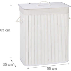 Panier à linge - Non spécifié - 2 compartiments - 95 litres - Bambou blanc - Pliable avec couvercle