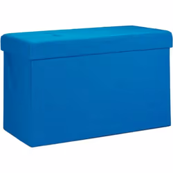 Tabouret banquette pouf de rangement pliant coffre repose pieds 76 cm lin bleu