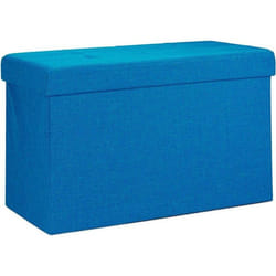 Tabouret banquette pouf de rangement pliant coffre repose pieds 76 cm lin bleu