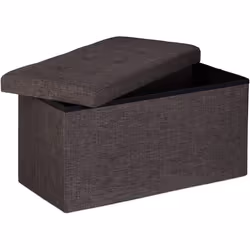 Tabouret banquette pouf de rangement pliant coffre repose pieds 76 cm lin marron