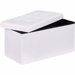 Tabouret banquette pouf de rangement pliant coffre repose pieds 76 cm lin blanc