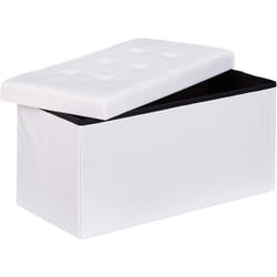 Tabouret banquette pouf de rangement pliant coffre repose pieds 76 cm lin blanc