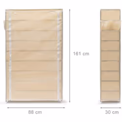 Meuble etagere armoire a chaussures tissu fermeture eclair 161 cm beige