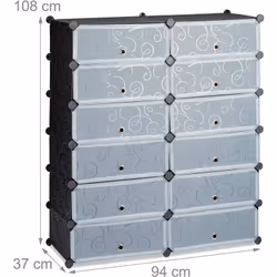 Meuble à chaussures avec 12 casiers • Dimensions HxlxP: 108 x 94 x 37 cm • Dimensions par compartiment HxlxP: 17 x 45 x 35 cm ...