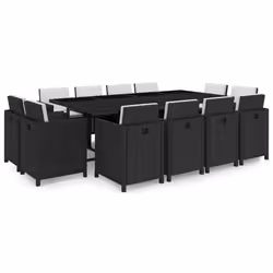Salon de jardin meuble d exterieur ensemble de mobilier 13 pieces avec coussins resine tressee noir