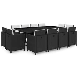 Salon de jardin meuble d exterieur ensemble de mobilier 13 pieces avec coussins resine tressee noir