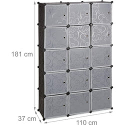 Tagère cubes rangement penderie armoire 11 casiers 2 tringles plastique noir