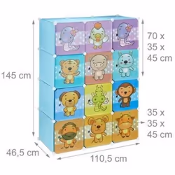 etagere rangement enfants casier modulable plastique animaux penderie armoire bleu
