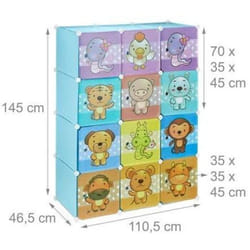 etagere rangement enfants casier modulable plastique animaux penderie armoire bleu