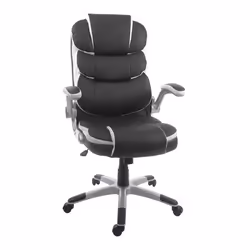 Fauteuil chaise de bureau sur roulettes hauteur reglable pivotant en synthetique noir 04_0001843