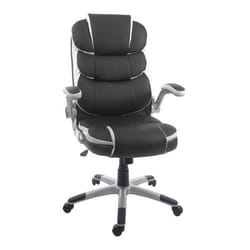 Fauteuil chaise de bureau sur roulettes hauteur reglable pivotant en synthetique noir 04_0001843