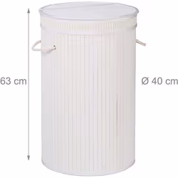 Panier corbeille a linge rond couvercle 63 cm bambou blanc