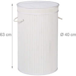 Panier corbeille a linge rond couvercle 63 cm bambou blanc
