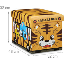 Helloshop26 - Coffre à jouets synthétique boîte couvercle tabouret pouf enfant pliable orange