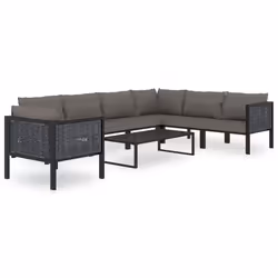 Salon de jardin meuble d exterieur ensemble de mobilier 8 pieces avec coussins resine tressee anthracite