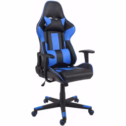 Chaise de bureau chaise de jeu, chaise de direction, chaise pivotante, synthétique noir/bleu Ce modèle peut être réglé en hau ...