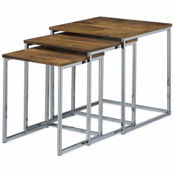 Lot de 3 tables gigognes avec plateau carré en bois. Les tables s'imbriquent les unes sous les autres pour économiser de l'es ...