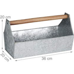 Helloshop26 - Jardinière avec poignée en bois pot de fleur plante caisse en zinc gris