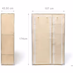 Armoire pliante avec housse penderie avec revetement en tissu beige