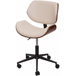 Chaise fauteuil de bureau pivotante aspect noyer courbé hauteur réglable pivotante design rétro crème 040001859