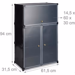 Armoire a chaussures en plastique etagere 6 casiers systeme 24 paires noir