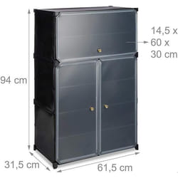 Armoire a chaussures en plastique etagere 6 casiers systeme 24 paires noir