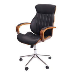 Fauteuil de bureau - Synthetique - Noir - Dossier bois aspect noyer - Rotatif 360° - Ergonomique