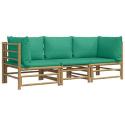 Salon de jardin - Bambou - Ensemble 3 pièces - Confortable - Durable - Coussins verts