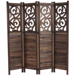 Paravent 4 panneaux en bois marron pliable Matière : bois de Paulownia Dimensions : Hauteur: 170 cm Largeur: 161 cm Profondeu ...