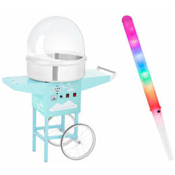 Helloshop26 - Kit machine barbe à papa avec chariot, coupole de protection et bâtonnets lumineux 52 cm 1 200 w turquoise