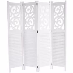 Paravent 4 panneaux en bois blanc pliable Matière : bois de Paulownia Dimensions : Hauteur: 170 cm Largeur: 161 cm Profondeur ...