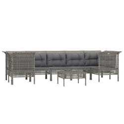 Salon de jardin meuble d exterieur ensemble de mobilier 8 pieces avec coussins gris resine tressee