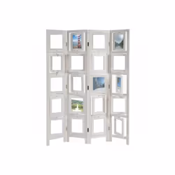 Paravent 4 panneaux pliable en bois blanc avec portes photos Photos non comprises fenêtre de photo en rotation à 360 degrés P ...