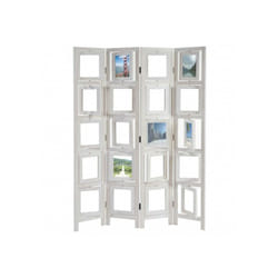 Décoshop26 - Paravent 4 panneaux blanc en bois avec porte photos 160x125cm PAR04030