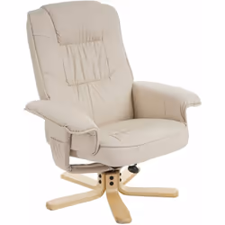 Fauteuil relax crème revêtement en synthétique pied en bois siège pivotant sur 360° dossier inclinable par déplacement du poi ...
