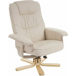 Fauteuil relax en synthétique crème pied en bois siège pivotant FAL04029