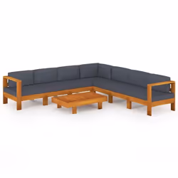 Salon de jardin meuble d exterieur ensemble de mobilier 8 pieces avec coussins gris fonce bois d acacia