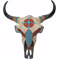 Déco crâne de vache tête de taureau tête d'animal taureau trophée avec mosaïque, polyrésine 51x50x25cm Ce trophée de chasse e ...