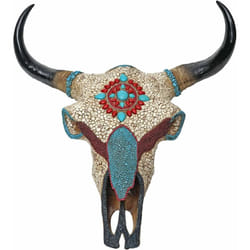 Décoshop26 - Déco crâne de vache tête de taureau trophée avec mosaïque polyrésine 51x50x25cm 040002820