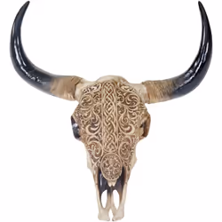 Crâne décoratif trophée de tête de taureau longhorn en polyrésine, intérieur/extérieur argenté Vous cherchez une décoration s ...
