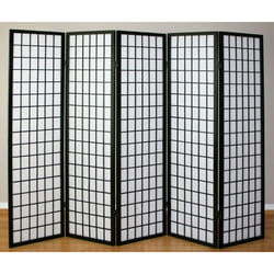 Paravent 5 panneaux en bois noir et papier riz 175x220cm PAR06045